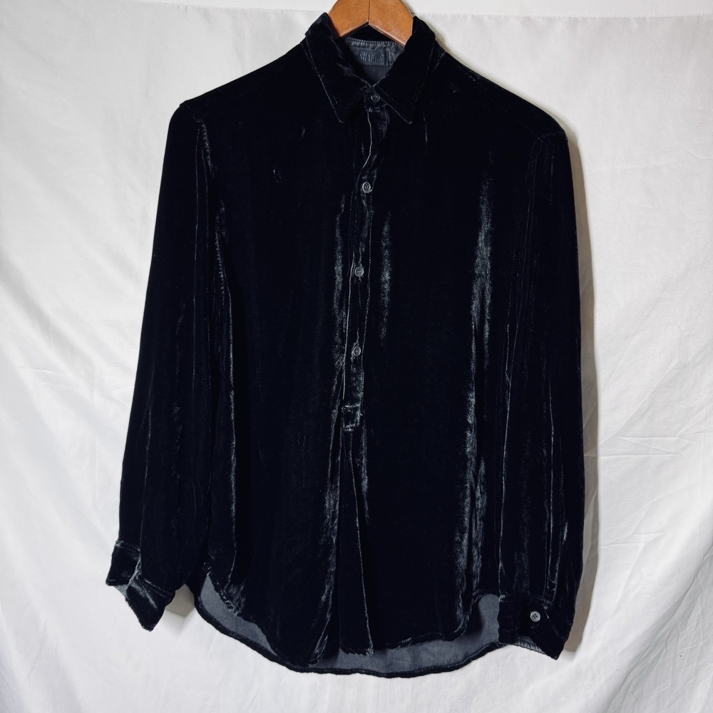 CP Shades Velvet Shirt Black ‎ Women's XS  Button Up Silk Blend